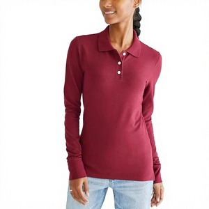 <b>Women</b> <b>Long</b> <b>Sleeve</b> <b>Polo</b> Shirt Solid Casual Collared Pullover Custom Embroidered Printed Cotton Blend Uniform - Product Image 4