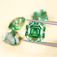 Moissanite de laboratoire taille Asscher 6*6mm, couleur verte avec effet de jeu de lumière, certifiée par un tiers, pierre de 1 carat pour bijoux