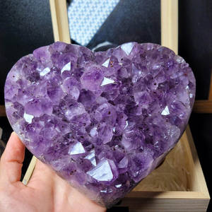 Cristal de Druse d'Améthyste Brésilienne en Forme de Cœur, Pierre Naturelle, avec Trou, pour Décoration Intérieure et Feng Shui - Product Image 2