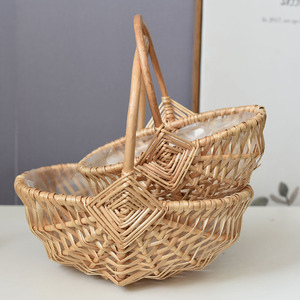 Rattan <b>Basket</b> Woven Bowl Shape With Handles Small <b>Large</b> Size <b>For</b> <b>Storage</b> Neatening Flower Arrangement Floral Packaging - Product Image 2