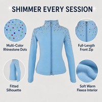 Veste d'entraînement de patinage artistique unisexe doublée polaire pour enfants et adultes, veste de patinage sur glace chaude, costume de compétition orné de strass
