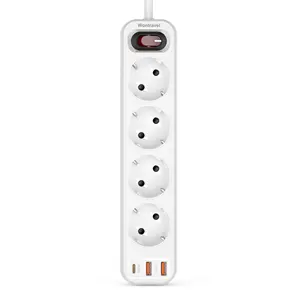 Wontravel 4 way German French type outlet extension power socket usb power strip PD 20W extension lead
