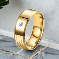 Bagues de mariage de base en acier inoxydable de 8MM avec zircon cubique bijoux de bague pour hommes punk de mode