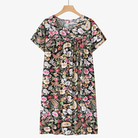 Nouvelle Robe de Nuit Florale Rétro en Coton et Soie à Manches Courtes pour Femmes Âgées, Pyjama d'Été Fin et Confortable