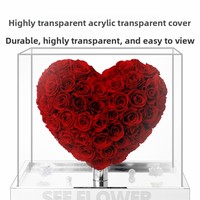 Boîte Cadeau en Acrylique en Forme de Cœur, Roses Éternelles, Design 3D, Cadeau de Luxe pour la Saint-Valentin, Anniversaire, pour Petite Amie ; Prêt à Exposer