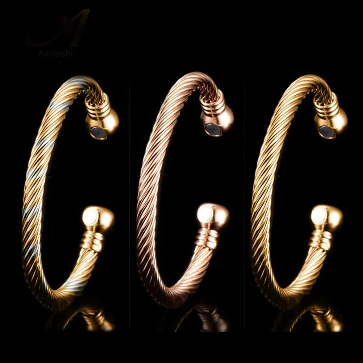 Hot Sale Arthritis Pain Relief Twisted Health Healing Copper Magnetic Therapy Cuff Bracelets Bangles