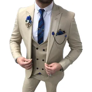 Slim Fit Männer Business-Anzüge für Männer Kostüm Homme Mode Kleidung Peaked Revers Bräutigam Smoking 3 Stück (Jacke Hosen Weste)