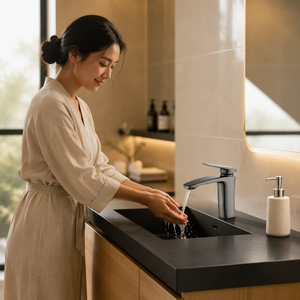 Robinet moderne en cuivre à poignée unique avec cartouche céramique, à poser sur le plan, pour lavabo et toilettes de salle de bain - Product Image 6