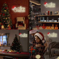 Panneau néon Joyeux Noël avec chapeau de Père Noël, Décoration murale de Noël à LED blanc chaud pour fête à domicile, Nouvel An 2026