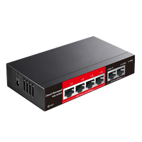 Switch PoE de 4 Puertos Huoyi Cloud Managed de 10/100 Mbps con 2 Puertos de Enlace Ascendente de 100 Mbps para Cámaras Hikvision Dahua