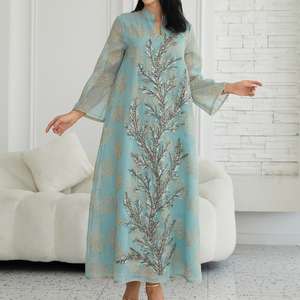 Robe Abaya élégante en mousseline de soie avec strass et imprimé floral pour femmes musulmanes, occasion de fête, vente en gros, haute qualité - Product Image 1