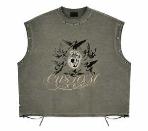 <span class=keywords><strong>T</strong></span>-<span class=keywords><strong>Shirt</strong></span> Senza Maniche <span class=keywords><strong>Vintage</strong></span> con Logo Personalizzato Stampato DTG, Lavaggio Acido, Effetto Invecchiato, Cotone Pesante 280g, Occhielli Metallici, Streetwear Punk - Product Image 1