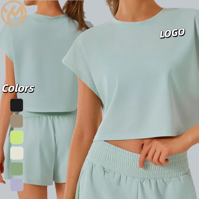 Yimo Women Short Sleeve Loose Workout Shirt Female Solid Color Round Neck Yoga Top Lady Quick Drying Slim Running T-shirt