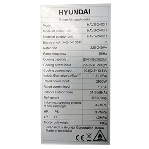 Hyundai 2024 Smart Wall Mounted 24000btu 3hp Inverter Cool Home Aircon 2ton Ac Energy Save Class A+++ English Remote 3 In 1