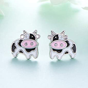 Pendientes de vaca de dibujos animados, aleación chapada en plata, joyería de moda unisex, regalo - Product Image 1