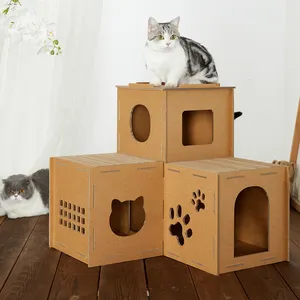 Pet ürünleri kağıt kedi evi kare yapı kapalı ürün kolay monte oyuncak Scratch kutusu üç katmanlar karton