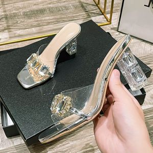 Unique Sandales Femmes Comfortable PVC Sexy Rhinestone Transparent <b>Block</b> Women Heels - Product Image 4