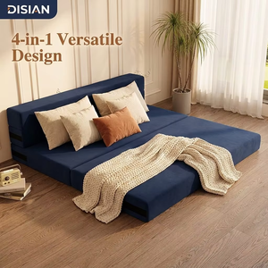 Sofá Cama Convertible Individual de Espuma Comprimida, Sofá de Dos Plazas Moderno de Corduroy Crema, Futón Modular sin Ensamblaje, Desmontable - Product Image 1