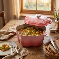 Cocotte en fonte émaillée en forme de fleur avec couvercle, pot à ragoût et à cuisson en forme de fleur pour la cuisson et la pâtisserie