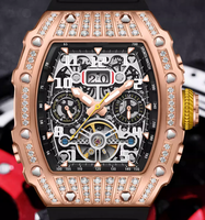 Montres automatiques étanches en acier avec calendrier complet et cristaux de diamant, conçues et fabriquées en usine pour la marque privée des clients