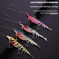 Lot de 4 leurres souples multi-sections en forme de crevettes, 10 cm, 12 g, pour la pêche au bar
