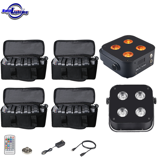 Both IR4 Mini Par Lights 8pcs Black With Bags LED 4*12W Uplights Par Battery Wireless DMX DJ Lights Wedding Disco Party Event