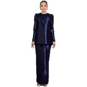 Wholesale Plus Size Moden Baju Kurung Latest Design Satin Abaya with Lace Fashion Polyester Clothing