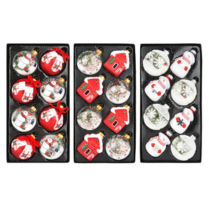 70mm <b>Glass</b> Christmas <b>Tree</b> Pendant Snowman Christmas Ball House Pattern Painted Ornaments for Holiday Decorations - Product Image 1