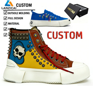 <span class=keywords><strong>Chaussures</strong></span> <span class=keywords><strong>de</strong></span> course en toile pour hommes et femmes, personnalisées en gros, avec crâne clouté et plateforme effet délavé, décontractées à lacets en caoutchouc - Product Image 1