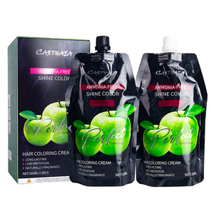 Crème colorante pour cheveux noire permanente professionnelle instantanée magique à base de plantes sans ammoniaque 500ML*2 brun foncé pomme - Product Image 1