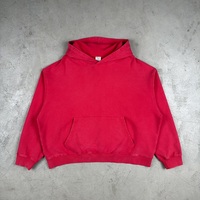Hoodie Anti-pilling French Terry 370gsm dengan Bordir Logo Custom Berkualitas Tinggi, Cuci Salju, Warna Merah Vintage, Streetwear Hiphop