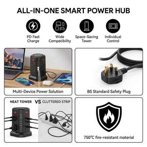 Clieam หอคอยไฟฟ้าในสหราชอาณาจักร5USB 8AC ตะกั่วในแนวตั้งปลั๊กหลายปลั๊ก - Product Image 3