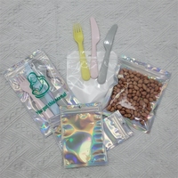 Pochette holographique à fermeture éclair transparente, impression personnalisée, réfléchissant la lumière, Laser refermable, sacs en aluminium Mylar Iridescent