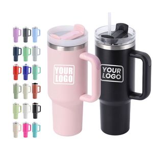 Custom logo 40 oz <b>Double</b> <b>Wall</b> Vacuum Travel Coffee Mug Wholesale Stainless Steel 30oz 40oz Outdoor Tumbler with Handle and Straw - Product Image 1
