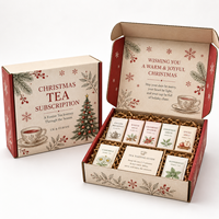 Boîte d'expédition pour abonnement de thé de Noël en carton ondulé C-Flute, avec fond à verrouillage automatique, en kraft blanc stratifié Litho