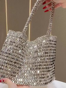 Nouveau sac fourre-tout de soirée ouvert pour femme, fait main, en acrylique tressé, orné de perles, de sequins et de crochet - Product Image 4