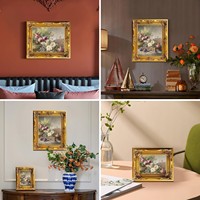 Tableau mural vintage doré à motif floral, encadré, sur toile, peinture décorative