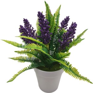 Plante artificielle lavande et cattail 25 cm, blanche et verte, en plastique avec pot, plantes décoratives d'intérieur pour fleuriste - Product Image 4