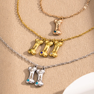 Collar de Acero Inoxidable Personalizado TD con Hueso de Perro 3D, Grabado con Piedra de Nacimiento de 12 Meses, Joyería Conmemorativa para Mascotas, Personalización de Una Pieza - Product Image 1