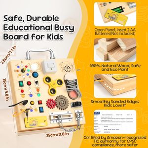 Tablero de Actividades Montessori de Madera para Niños Pequeños |   Tablero de Actividades Sensoriales con Cajas Musicales y Candados, Juguete Educativo de Viaje - Product Image 6