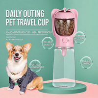 Bouteille d'eau multifonctionnelle pour animaux de compagnie en gros, en stock, gourde de voyage portable pour chien avec compartiment alimentaire séparé pour les promenades en extérieur