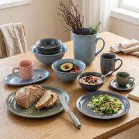 Service de table EKA de luxe OEM personnalisé en porcelaine fine durable avec glaçure réactive, assiettes, bols, tasses en grès pour la maison et la décoration de mariage