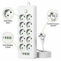 Multiprise EU 10 prises Schuko avec 4 ports USB et interrupteur principal, rallonge pour maison et bureau