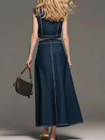 Ensemble deux pièces pour femme, style streetwear, gilet court sans manches à col mandarin et pantalon culotte large, tenue ample unie avec poches