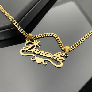 Collana Personalizzata con Nome, in Acciaio Inossidabile Placcato Oro o Argento, con Ciondolo a Corona e Lettera, Catena Cubana, <span class=keywords><strong>per</strong></span> Ragazze - Product Image 3