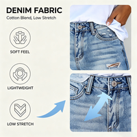 Shorts en jean déchirés taille mi-haute pour femme, ourlet effiloché, denim extensible, 5 poches, vente en gros