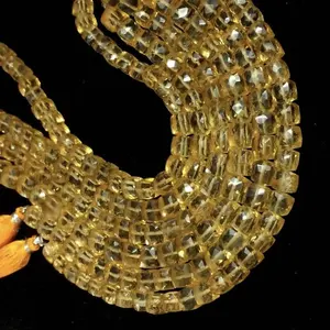 Kualitas Terbaik alami 7mm 8mm Citrine kotak segi kubus bentuk manik-manik batu permata dari produsen India diverifikasi pemasok