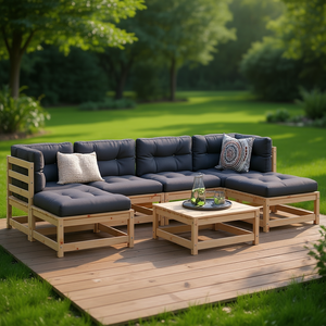 Ensemble de canapés de patio en bois de pin, tissu Oxford, coussins en coton PP, meubles de jardin d'extérieur, design contemporain et durable - Product Image 2