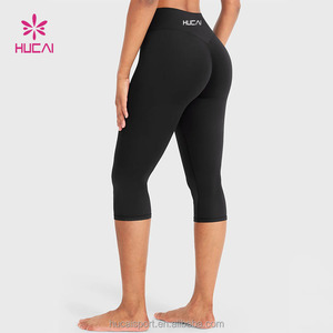 ODM HUCAI Custom Logo Quick Dry High-waisted V-back Scrunch Contour Sports Workout Gym Fitness Women Yoga <strong>Capri</strong> <strong>Leggings</strong> - Product Image 2