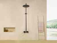 Système de douche électrique mural moderne de luxe en laiton gris bronze, 1 mode pluie, avec douchette à main et pulvérisateur bidet, cartouche céramique
